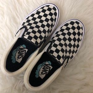 VANS black & white check slip on sneakers w/BOX